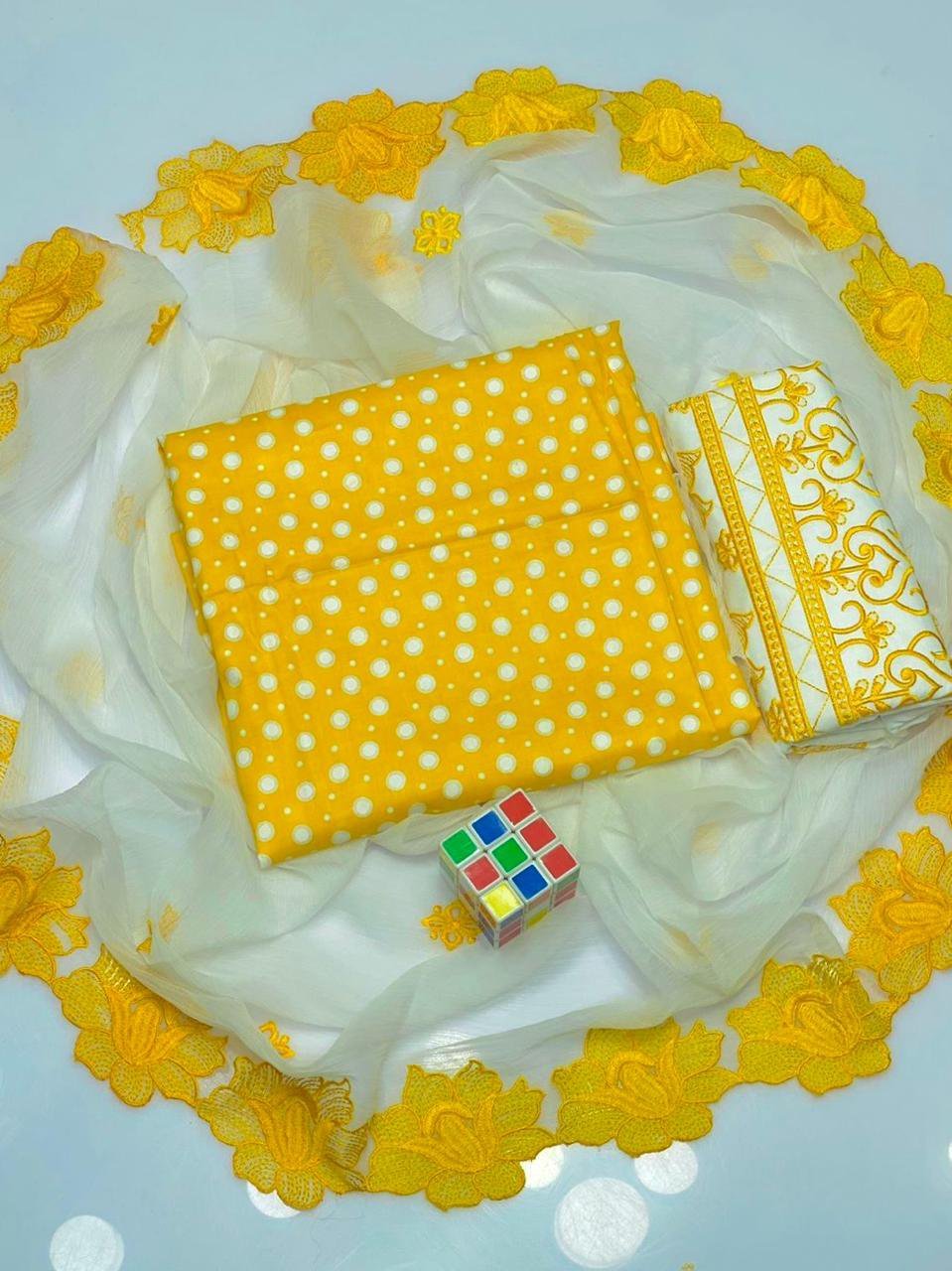 Premium Cut Work Polka Dots Lawn Cotton 3 Piece Suit | Heavy Embroidered Chiffon Dupatta - Image 7