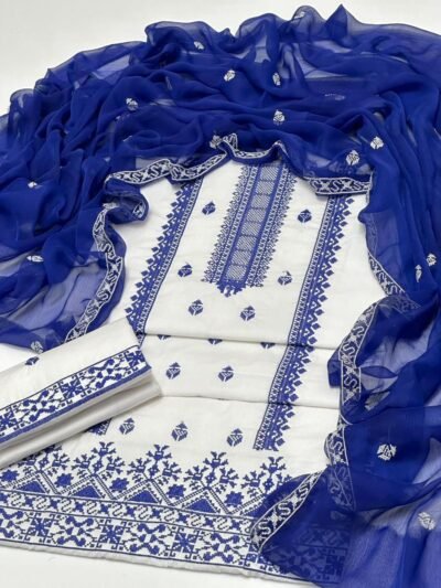 Summer Collection 2026 Luxury Cotton 3 Piece Suit | Cross Stitch Embroidery with Crinkle Chiffon Dupatta