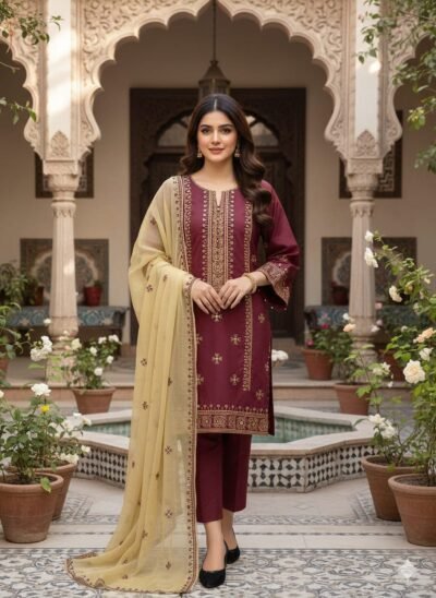 Luxury Cross Stitch Lawn Cotton 3PC Suit with Mirror Embroidery | Summer Collection 2026 Pakistan