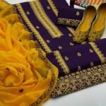 New Collection 2026 Cotton 3PC Suit with Cross Stitch Embroidery & Chiffon Dupatta