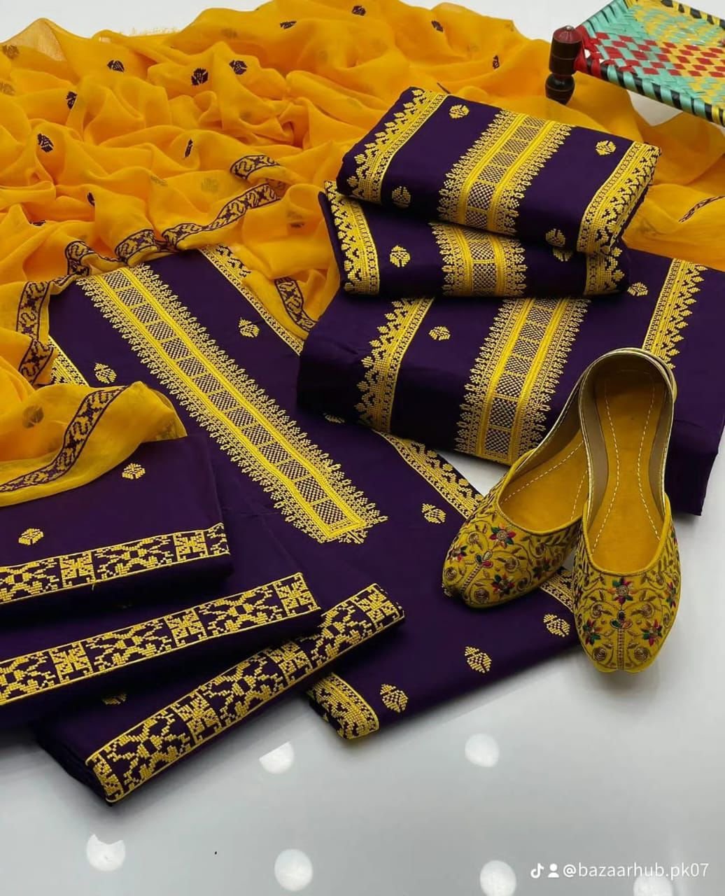 New Collection 2026 Cotton 3PC Suit with Cross Stitch Embroidery & Chiffon Dupatta - Image 5