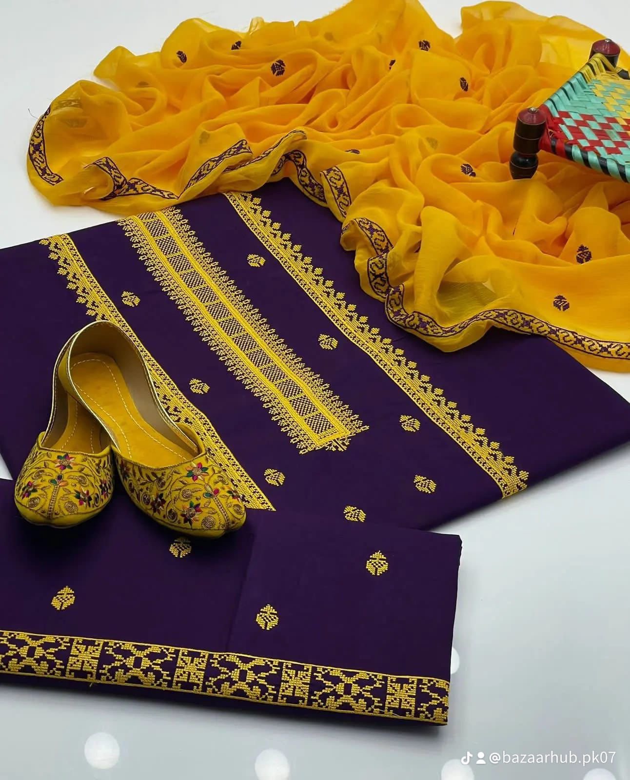 New Collection 2026 Cotton 3PC Suit with Cross Stitch Embroidery & Chiffon Dupatta - Image 2