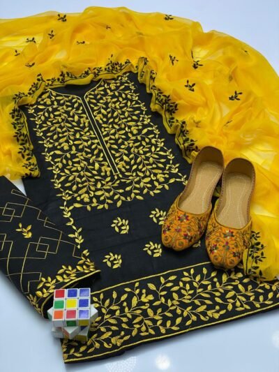 Bareeze Black & Yellow Lawn 3PC Suit | Full Embroidery with Chiffon Dupatta